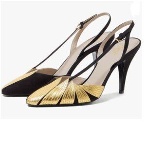 FOWT Gold Petal Decor Pointed Toe Slingback Pumps High Heel Slip on Sandals